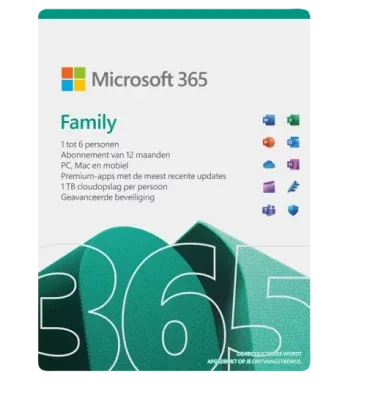 Microsoft 365 Family 6 gebruikers PC of MAC 1 jaar