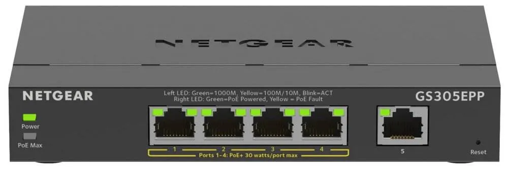 NETGEAR 5-Port Gigabit Ethernet High-Power PoE+ Plus Switch (GS305EPP) - 0